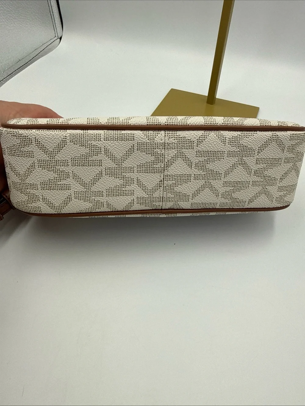 Michael Kors Beige Logo Shoulder Bag with Brown Strap